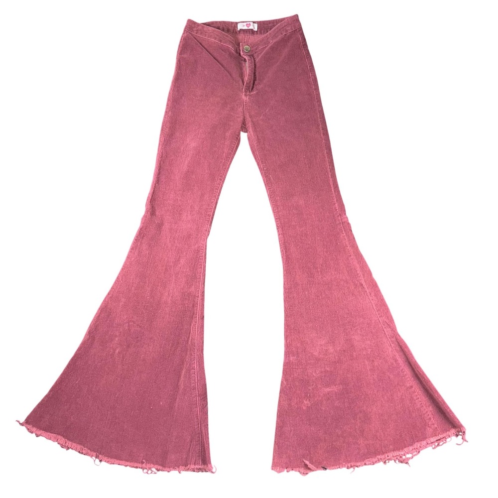 Buddy Love Pants Womens 26 Red Corduroy Flare Bell Bottom High Rise Boho Retro